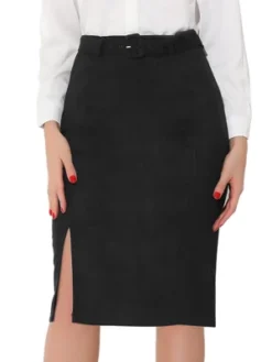 Allegra K Women's Faux Suede High Waist Belted Knee Length Slit Pencil Skirt -Agnes Orinda Shop GUEST 4c68e6db 5610 48b1 b49a 9be3b9315c44