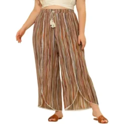 Agnes Orinda Women's Plus Size Split Elastic Waist Flowy Striped Casual Wide Leg Fashion Pants -Agnes Orinda Shop GUEST 4de34eb9 3462 4147 9210 1df830fb1518