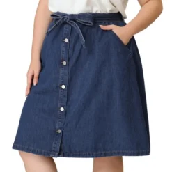 Agnes Orinda Women's Plus Size Denim Tie Waist Button Front A-Line Midi Skirts -Agnes Orinda Shop GUEST 4ee1d637 39d4 4aea 88e3 43b62615a912