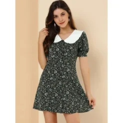 Allegra K Women's Peter Pan Collar Flowy Short Sleeve Ruffle Summer Floral Shirt Dress -Agnes Orinda Shop GUEST 50a2c9cc a739 4c0b 8193 c25fc665e906