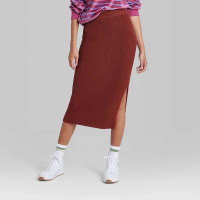 Women's Ascot + Hart Graphic Midi Knit Skirt - Brown 1 Women's Ascot + Hart Graphic Midi Knit Skirt - Brown