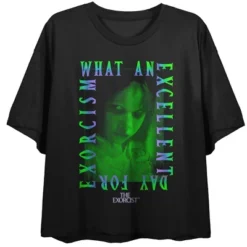 The Exorcist What An Excellent Day For Exorcism Crew Neck Short Sleeve Women's Black Crop T-shirt -Agnes Orinda Shop GUEST 5421b358 42a3 4b18 9538 623859c1ab9c