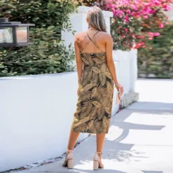 Women's Tropical Leaf Slit Midi Dress - Cupshe -Agnes Orinda Shop GUEST 5687e022 fbba 496b 9d29 3391ed728a45