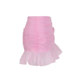 Women's Ruched Ruffle Mini Skirt - Begonia Pink