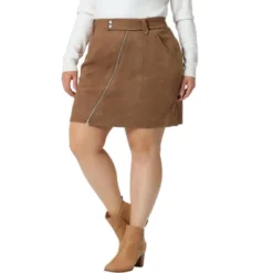 Agnes Orinda Women's Plus Size Faux Suede Zipper Front Pockets Elastic Waist Mini Skirt -Agnes Orinda Shop GUEST 5778c3f3 884c 4f6b 865b 5241ba3c3820