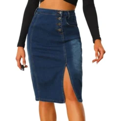 Allegra K Women's Button Decor Side Slit Slash Pocket Midi Denim Skirt -Agnes Orinda Shop GUEST 59e5ced9 510f 4b59 b6c5 845414ba6384