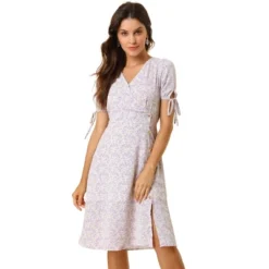 Allegra K Women's Ditsy Floral Tie Lace-up Short Sleeve A-line V-Neck Chiffon Dress -Agnes Orinda Shop GUEST 5b1b434c 2080 4c08 9964 b812a8e16182
