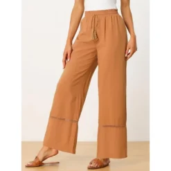 Allegra K Women's Casual Loose High Waist Drawstring Wide Leg Palazzo Pants With Pockets