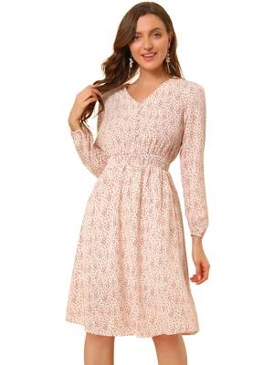 Allegra K Women's Floral Print V-Neck Dress Smocked Waist Midi Dress 10 Allegra K Women's Floral Print V-Neck Dress Smocked Waist Midi Dress - Image 10