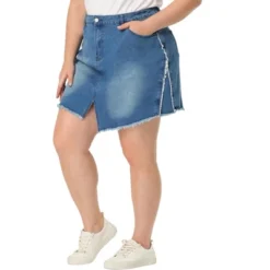 Agnes Orinda Women's Plus Size Denim Asymmetrical Slit Fashion Pockets Raw Hem Mini Skirts -Agnes Orinda Shop GUEST 6115c6f0 37e2 4f9c 92f4 7f4140fea0e1
