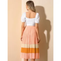 Allegra K Women's Elastic Waist Color Block A-Line Midi Pleated Chiffon Skirt -Agnes Orinda Shop GUEST 61f6c53b c18e 40b6 9aaa 8ac96456b0c4