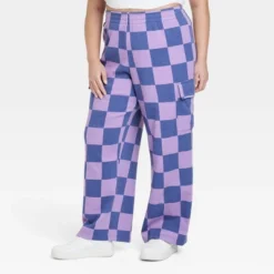 Women's Checkered Cargo Graphic Pants - Purple -Agnes Orinda Shop GUEST 62bb5498 02bb 48c3 917f 33b42f3a54a9