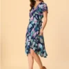 Allegra K Women's Tie Waist Beach Tropical Floral Printed Midi Wrap Dress