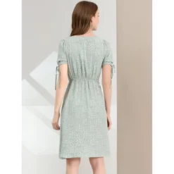 Allegra K Women's Ditsy Floral Tie Lace-up Short Sleeve A-line V-Neck Chiffon Dress -Agnes Orinda Shop GUEST 65798c6a b4db 4efb 9d5f 2055f69b87fd