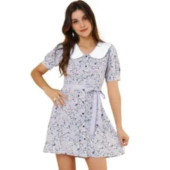 Allegra K Women's Peter Pan Collar Flowy Short Sleeve Ruffle Summer Floral Shirt Dress -Agnes Orinda Shop GUEST 6652a628 98ed 47d7 b906 97579a155465