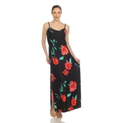 Women's Floral Strap Maxi Dress With Side Slit And Pockets - White Mark -Agnes Orinda Shop GUEST 6a06f2d2 1bc1 4348 b5d8 9b06c8909d6e