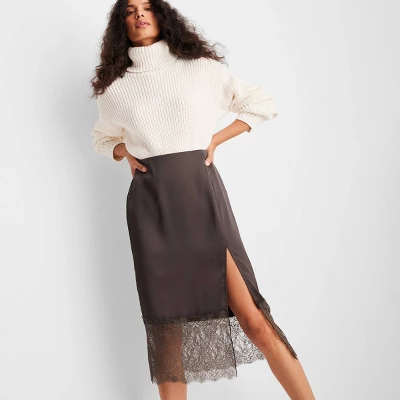 Women's Lace Midi Slip Skirt - Future Collective™ With Reese Blutstein Dark Gray 2 Women's Lace Midi Slip Skirt - Future Collective™ With Reese Blutstein Dark Gray - Image 2
