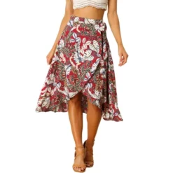 Allegra K Women's Tie Waist Hawaiian Tropical Floral Wrap Midi Skirt -Agnes Orinda Shop GUEST 6ddbc0da a1a2 4fcb a2b5 11409509fbc1