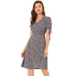 Allegra K Women's Ditsy Floral Tie Lace-up Short Sleeve A-line V-Neck Chiffon Dress -Agnes Orinda Shop GUEST 6e9f1b37 f036 41d6 ae8a 1ebde68ae103