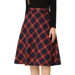 Allegra K Women's Tartan Plaid High Waist Belted Vintage A-Line Midi Skirt -Agnes Orinda Shop GUEST 705793e2 033e 4dcc af33 0b67dfbb2d6a