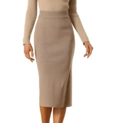 Allegra K Women's High Waist Stretchy Rib Knit Slit Hem Pencil Bodycon Sweater Skirt -Agnes Orinda Shop GUEST 71abefd7 80dd 4f09 b956 b5b5dcb9547e