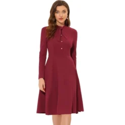 Allegra K Women's Work Sheath Tie Neck Knit Long Sleeve Midi Dress -Agnes Orinda Shop GUEST 77e85063 cf1a 41e5 b59a bb4829483307
