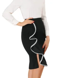 Allegra K Women's High Waist Ruffle Trim Split Work Office Pencil Skirts -Agnes Orinda Shop GUEST 7be46a14 0075 4db4 92f0 1664e6c605d0