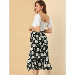 Allegra K Women's Floral Asymmetrical Ruffle Tie Waist Midi Wrap Skirts -Agnes Orinda Shop GUEST 7c75b2c5 1df1 4a09 a0d8 a19333da6d82