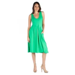 24seven Comfort Apparel Fit And Flare Midi Sleeveless Dress With Pocket Detail -Agnes Orinda Shop GUEST 7cd0b489 6f46 4f49 b4f6 5d5f83cb985f