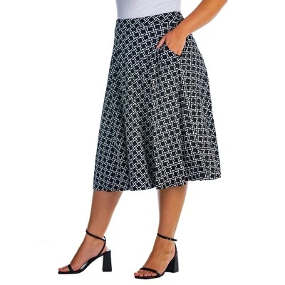 Womens Plus Size Black Diamond Print A Line Pocket Midi Skirt 1 Womens Plus Size Black Diamond Print A Line Pocket Midi Skirt