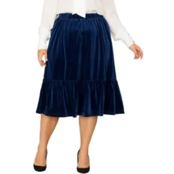 Agnes Orinda Women's Plus Size Velvet Elastic Waist Ruffle Hem Party Midi Skirt -Agnes Orinda Shop GUEST 801be081 6ba5 4fa9 9f2e a43cbc629be3
