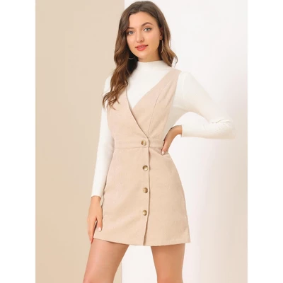 Allegra K Women's Corduroy Mini V Neck Vintage A-Line Bib Overall Pinafore Skirts 1 Allegra K Women's Corduroy Mini V Neck Vintage A-Line Bib Overall Pinafore Skirts