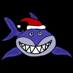 Junior's Design By Humans Funny Christmas Shark In Santa Hat By SmileToday T-Shirt