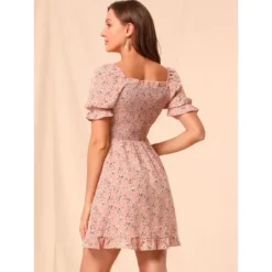 Allegra K Women's Square Neck Puff Sleeve Smocked Floral Ruffled Hem Dress -Agnes Orinda Shop GUEST 83d1fff9 af1a 48f7 a65e bedaec61bea9