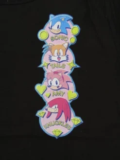 Sonic The Hedgehog Classic Character Heads & Names Crew Neck Short Sleeve Black Women's T-shirt