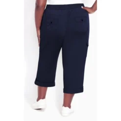 Women's Plus Size Cotton Roll Up Capri - Navy | AVENUE