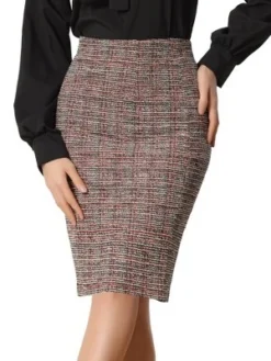Allegra K Women's Plaid Tweed High Waist Split Office Pencil Wrap Skirt -Agnes Orinda Shop GUEST 8764326c 29be 4bc4 acd4 e0289916a46e