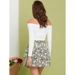 Allegra K Women's Layered Ruffle Hem Elastic Waist A-Line Skater Floral Mini Skirt -Agnes Orinda Shop GUEST 885c9645 2ec5 43ca 9b2e dcc5e1f6b805