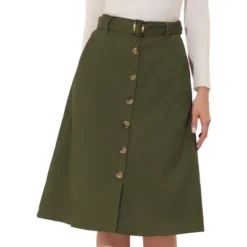 Allegra K Women's High Waist Button Front A-Line Belted Corduroy Midi Skirt -Agnes Orinda Shop GUEST 88bfd49c b37b 4cc9 9428 4590b6fb11f3