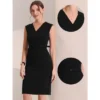 Allegra K Women's Sleeveless V Neck Business Office Belt Pencil Dresses