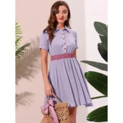 Allegra K Women's A-line Button Smocked Color Block Summer Dress