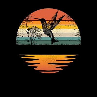 Junior's Design By Humans Hummingbird Vintage Retro Sunset Hummingbirds By JplusFunny T-Shirt 1 Junior's Design By Humans Hummingbird Vintage Retro Sunset Hummingbirds By JplusFunny T-Shirt