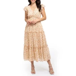 August Sky Women's Floral Ruffle Sleeve Tiered Midi Dress -Agnes Orinda Shop GUEST 8b9d9c00 b358 49aa 8df8 23752b6ad464