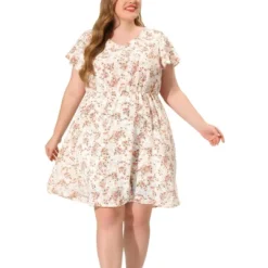 Agnes Orinda Women's Plus Size V Neck Elastic Waist Ditsy Floral Midi Dresses -Agnes Orinda Shop GUEST 8ec6dee6 2306 4153 9316 0cef1e8b2424