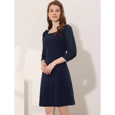 Allegra K Women's Square Neck Ruffle Trim Sheer 3/4 Sleeve Chiffon Mini Dress 2 Allegra K Women's Square Neck Ruffle Trim Sheer 3/4 Sleeve Chiffon Mini Dress - Image 2