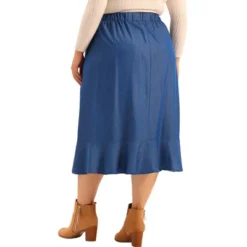 Agnes Orinda Women's Plus Size Midi Elastic Waist Denim Tiered Pleated Hem Chambray Skirts -Agnes Orinda Shop GUEST 90cdf05e 0789 4b10 ba7a dc7db28208d5