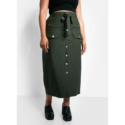 Rebdolls Women's Sierra Tie Belt Button Front Cargo Maxi Shift Skirt 2 Rebdolls Women's Sierra Tie Belt Button Front Cargo Maxi Shift Skirt - Image 2