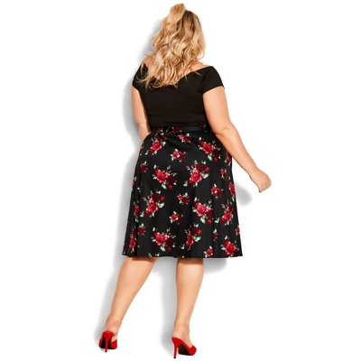Women's Plus Size Vintage Rose Skirt - Black | CITY CHIC 1 Women's Plus Size Vintage Rose Skirt - Black | CITY CHIC