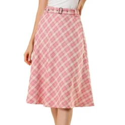 Allegra K Women's Tartan Plaid High Waist Belted Vintage A-Line Midi Skirt -Agnes Orinda Shop GUEST 9483d091 905e 4fb4 a14c 1606fe3a92c6