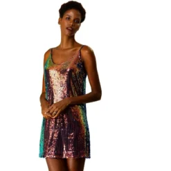 Allegra K Women's Glitter Sparkle Adjustable Prom Strap Mini Sequin Dress -Agnes Orinda Shop GUEST 95eefa61 6483 4340 b789 28bb93f3e852